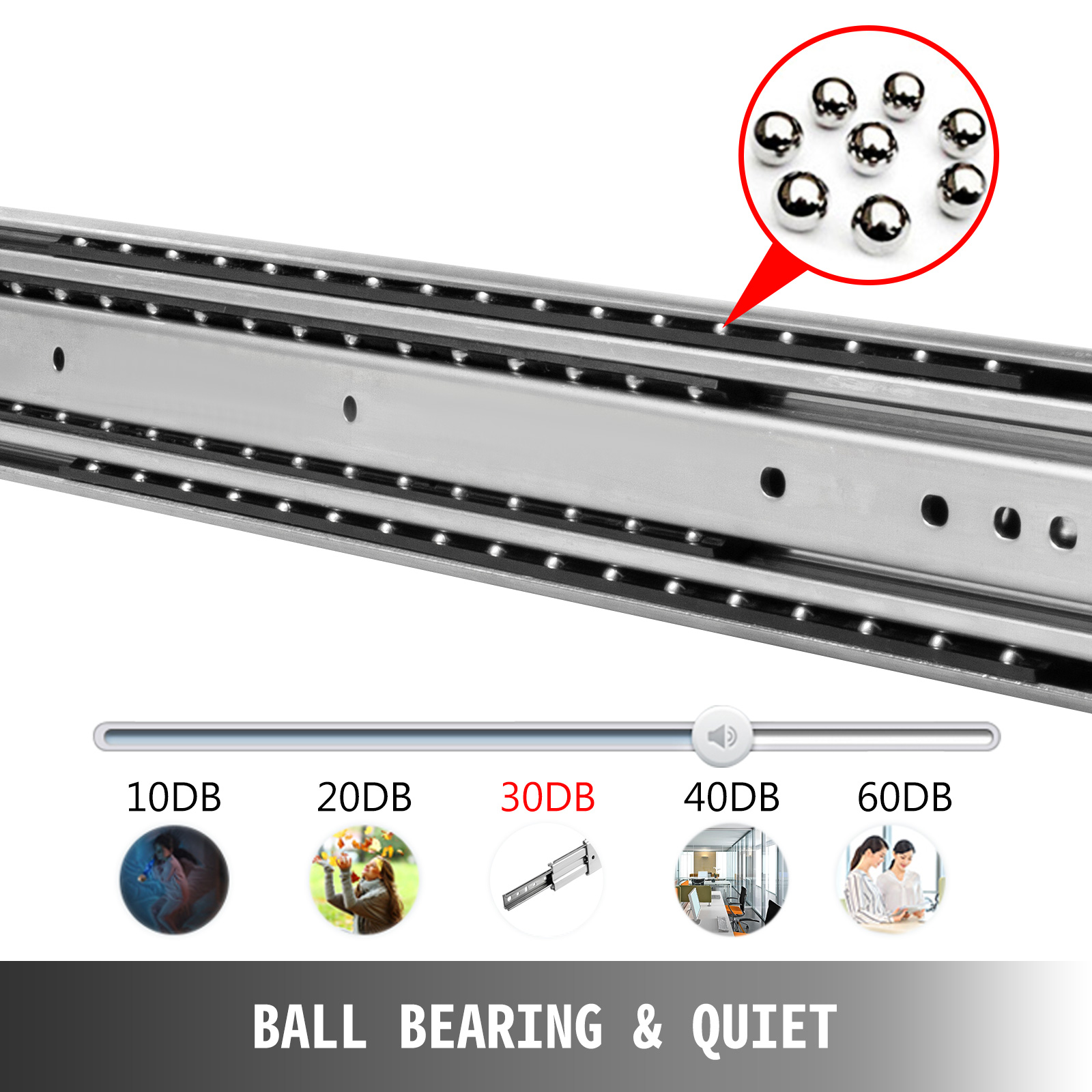 VEVOR Heavy Duty Drawer Slides 500lbs Ball Bearing Drawer Slides 10-60" W/ Lock 