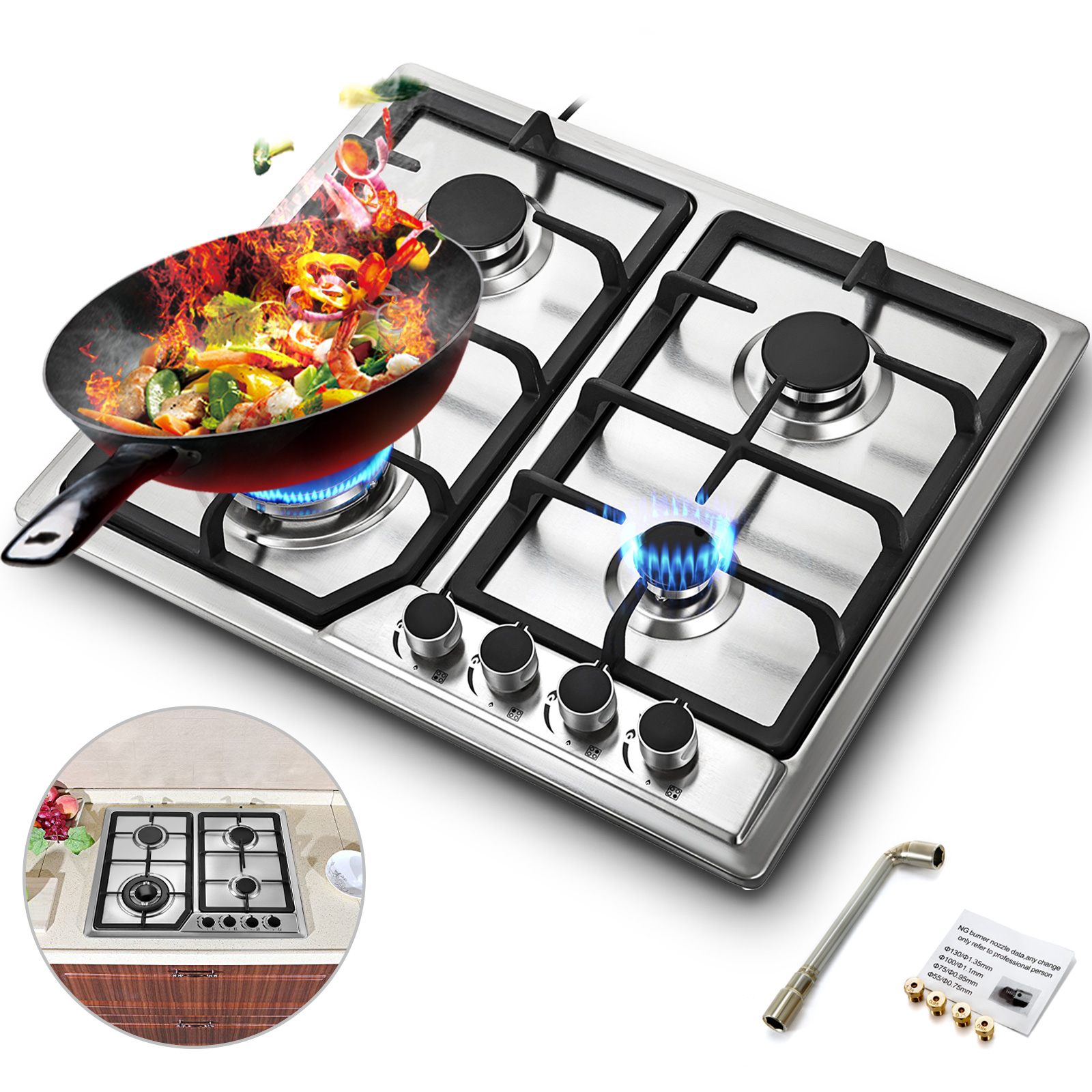 22 8inch Gas Cooktop Gas Hob 4 Burners Lng Lpg Cooker Iron Frame