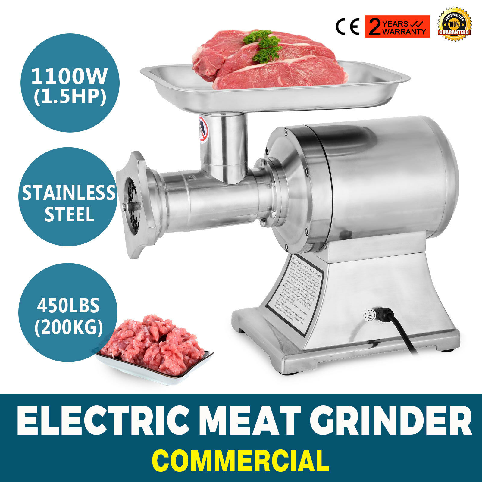 18cm XINGJINGZHUWO Electric Meat Grinder Stainless Steel Stuffing Machine Commercial Shredder Multifunctional Brake Stuffing Machine Cut Vegetables,40cm