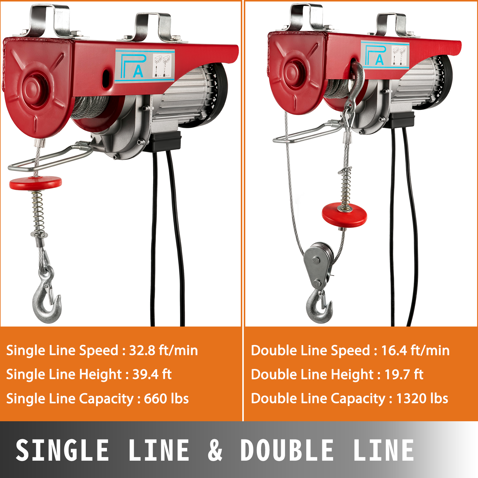 440Lbs Electric Hoist Winch Lifting Engine Crane Cable Pulley Garage Lift Hook 