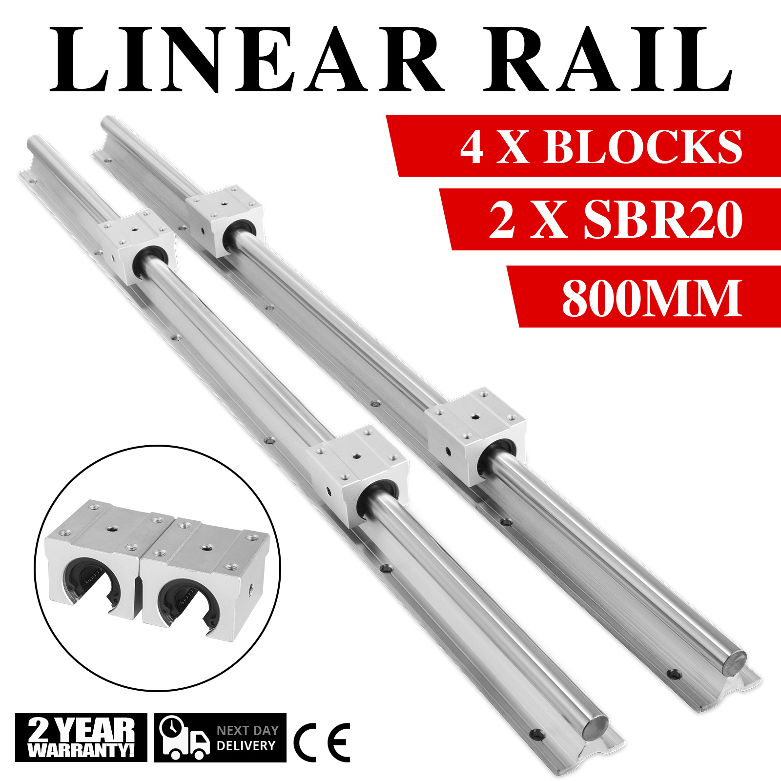 VEVOR 2Pcs SBR20 Slide Guide Rod 650-2200mm Linear Rail 4Pcs SBR20UU Block 