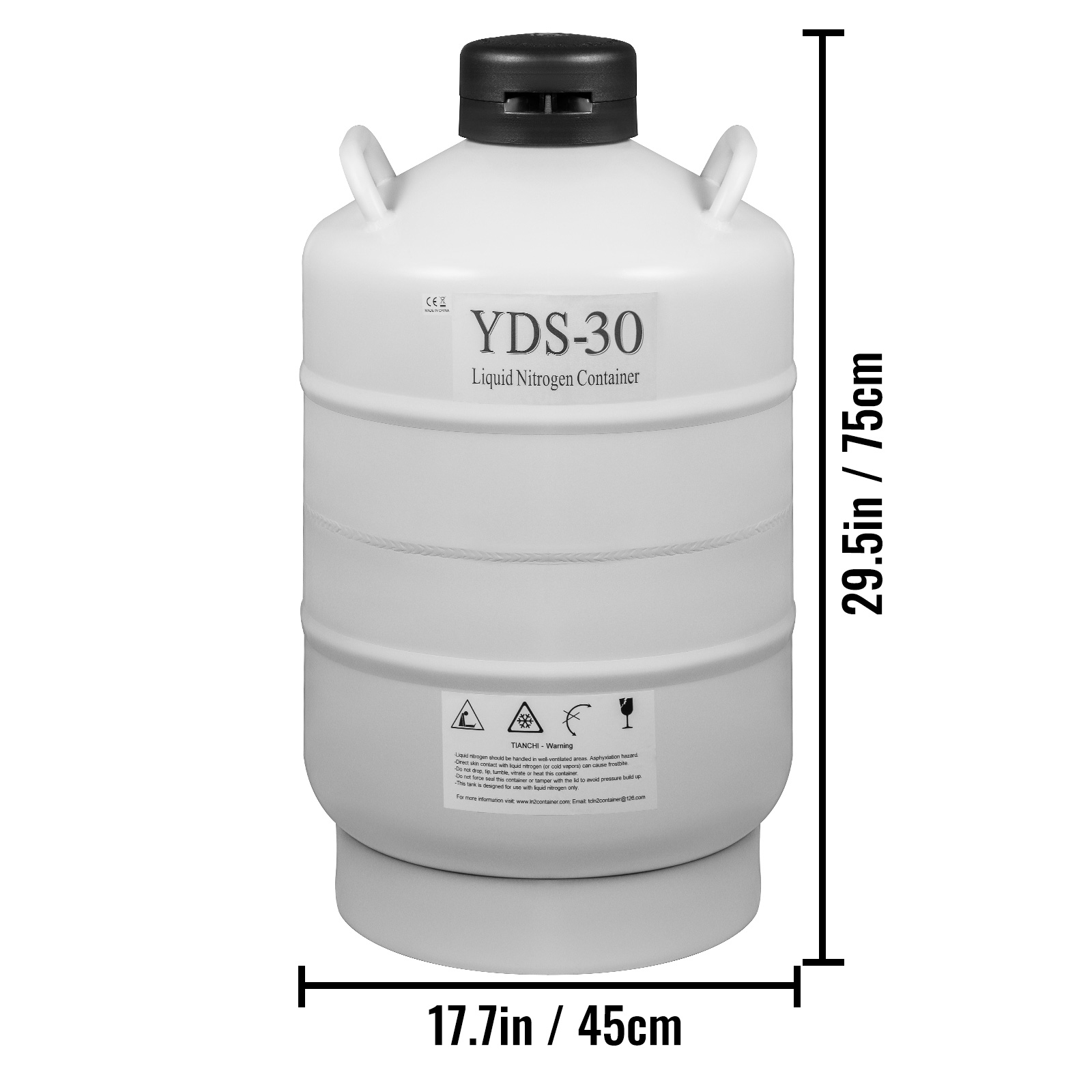 30L 4.9 inch Wide Mouth Liquid Nitrogen Tank LN2 Dewar Cryogenic Container