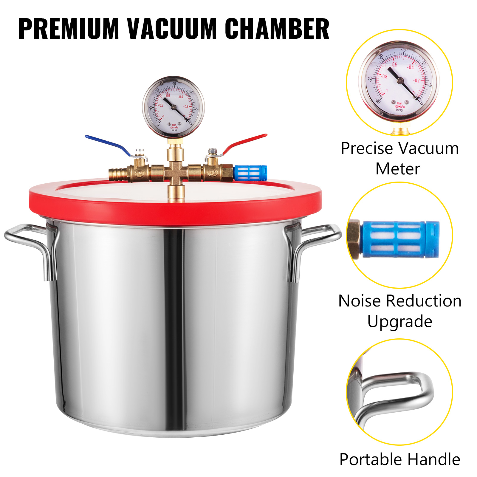 Black SUNCOO 2 Gallon Vacuum Chamber Kit with 4CFM Single Stage Vacuum Pump 