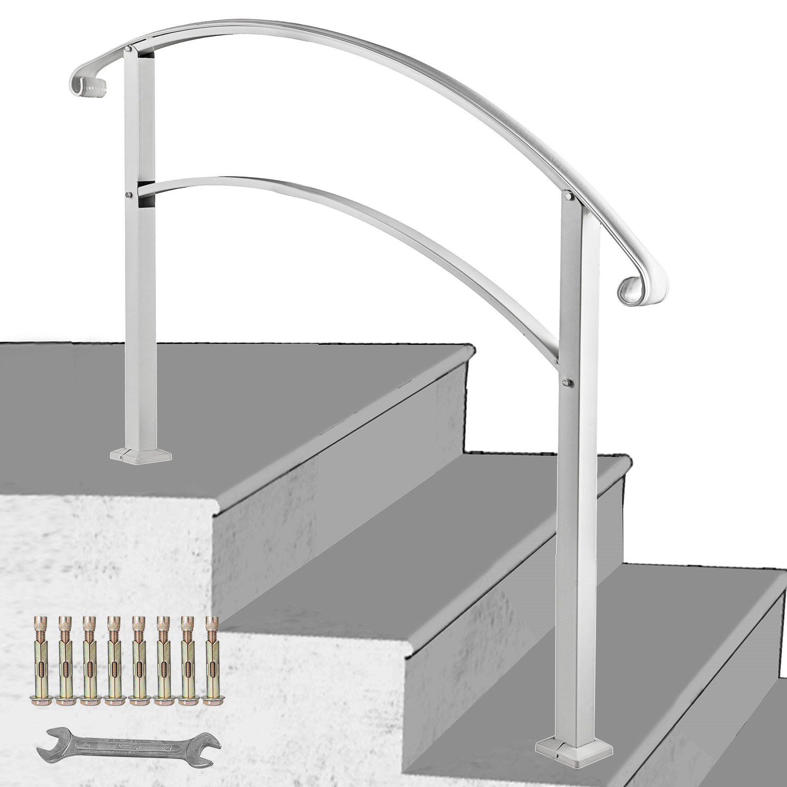Iron Handrail Fits 2 To 3 Steps Stair Rail Hand Railing White Paver Gardens Ebay