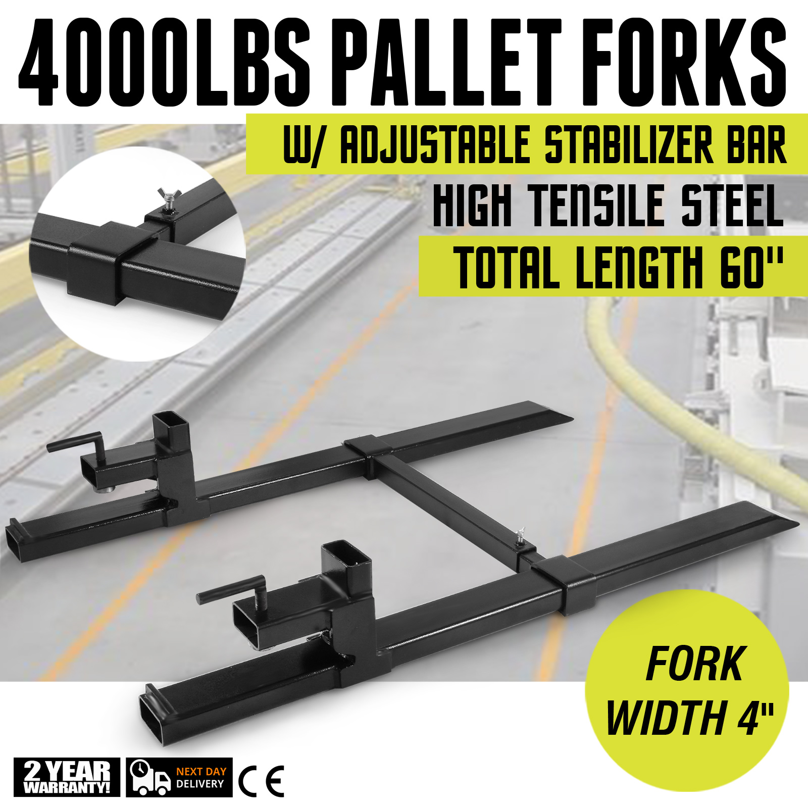HD 1500/2000/4000lbs Clamp on Pallet Forks Loader Bucket Tractor Stabilizer Bar 