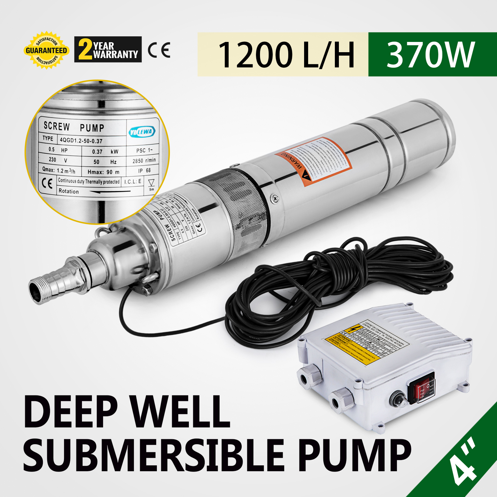 250W 370W 550W Submersible Deep Well Pump Stainless Steel 220V With Cable