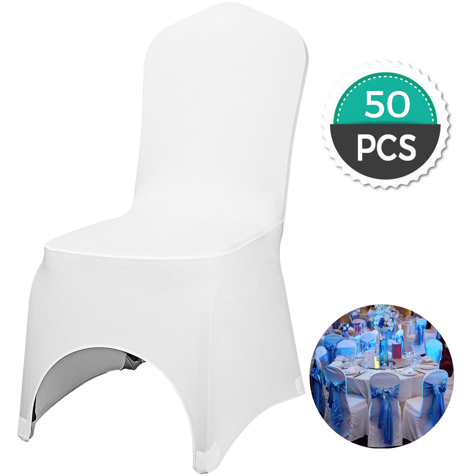 50/100 White Flat Arched Front Covers Spandex Lycra Chair Cover Wedding Party