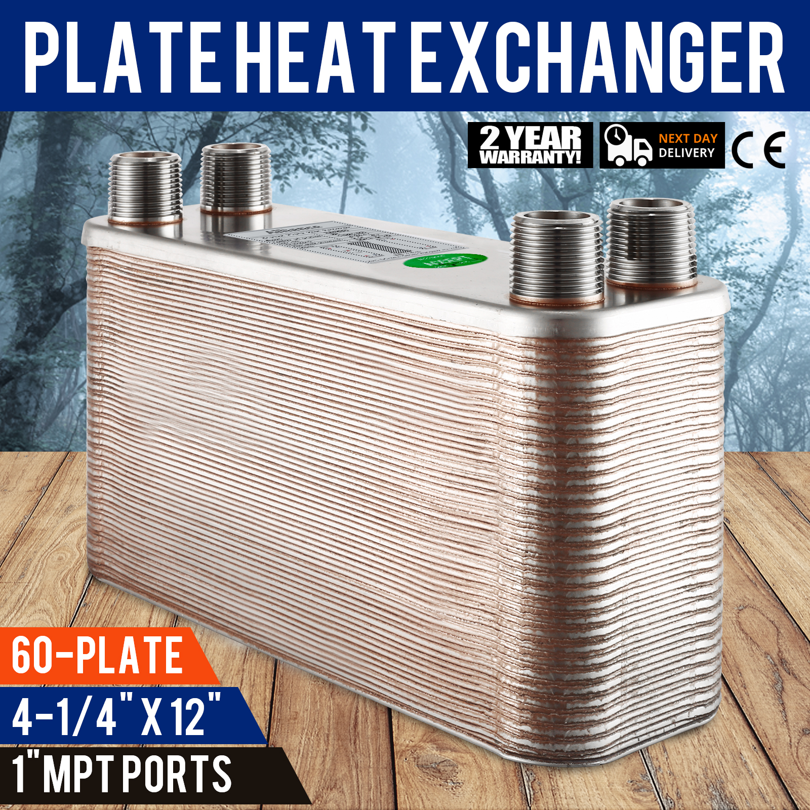 1" MPT Ports 20-Plate 4-1/4" x 12" Brazed Plate Heat Exchanger 316L St Steel 