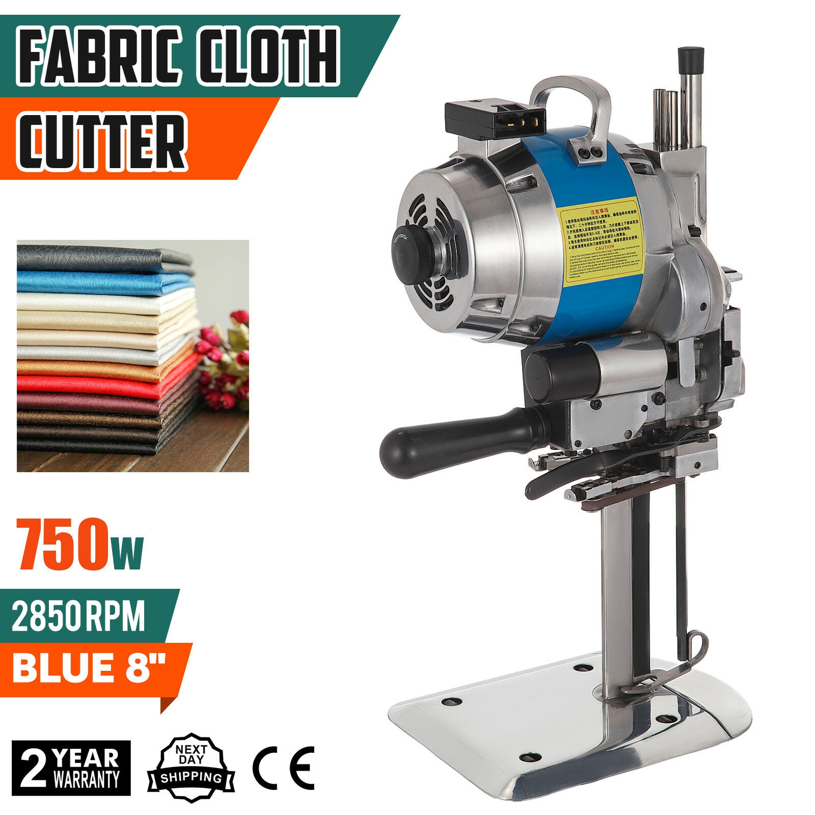 Fabric Cloth Cutter Blue 10 Cutting Machine 750W Auto Grind Low Noise