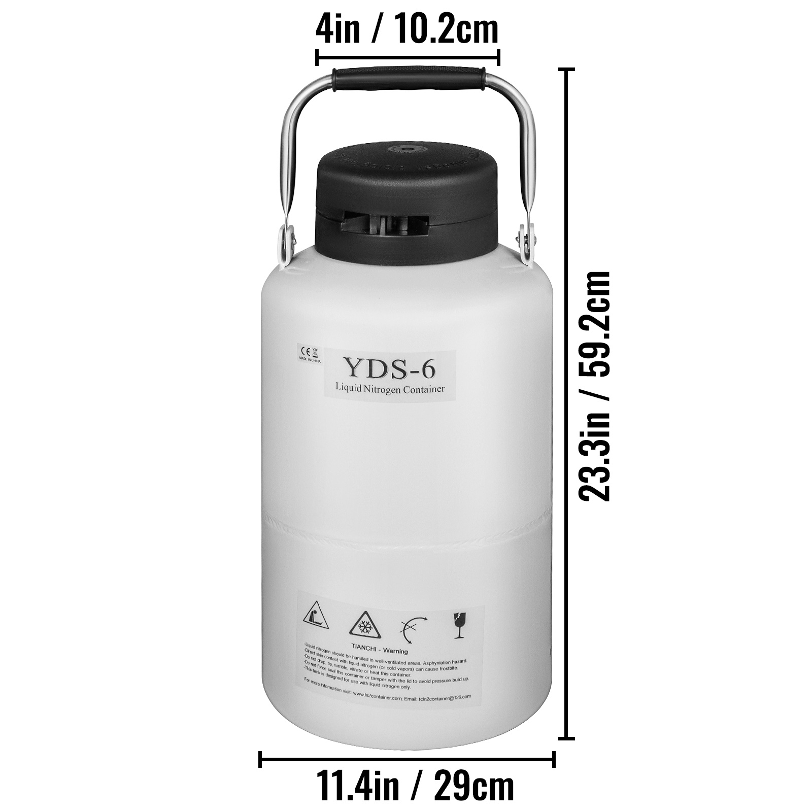 30L 4.9 inch Wide Mouth Liquid Nitrogen Tank LN2 Dewar Cryogenic Container