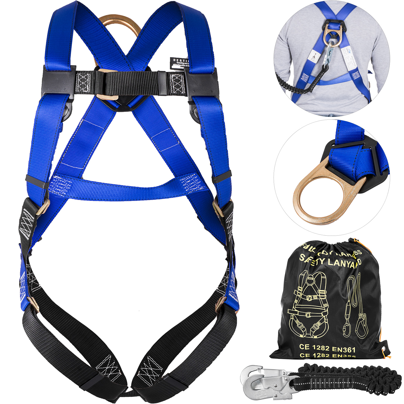 Fall Protection Construction Harness & Shock Absorbing Roofing Carpenters 