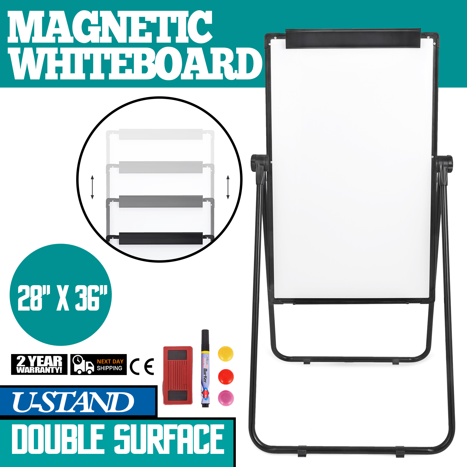 36*24 Magnetic Dry Erase Board Tripod Single-sided Mobile WhiteBoard with Stand 