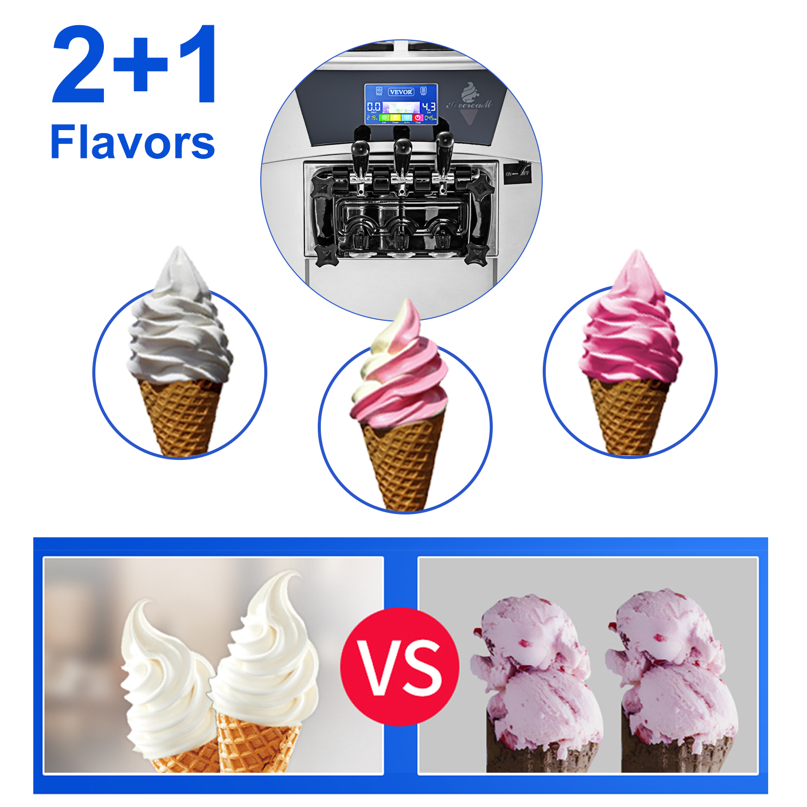 Vevor 20 30l H Commercial Soft Serve Ice Cream Maker 3 Flavors Ice
