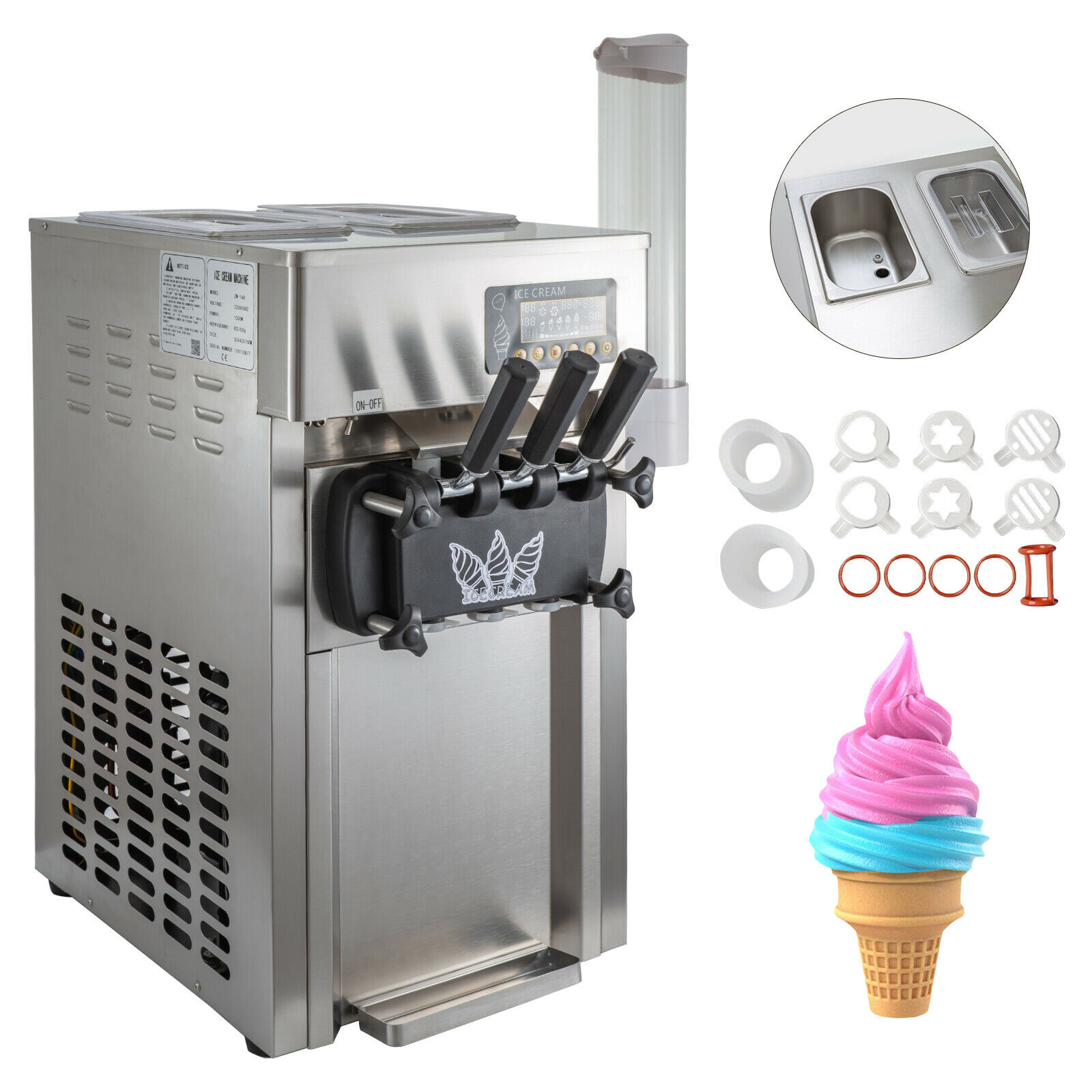 Machine à Crème Glacée Molle, 2200 W, 3 Saveurs