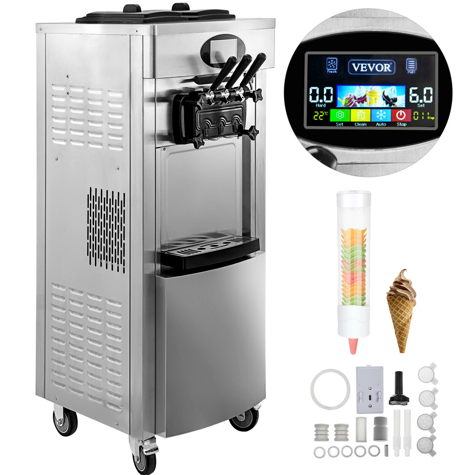 Machine à Crème Glacée Molle, 2200 W, 3 Saveurs