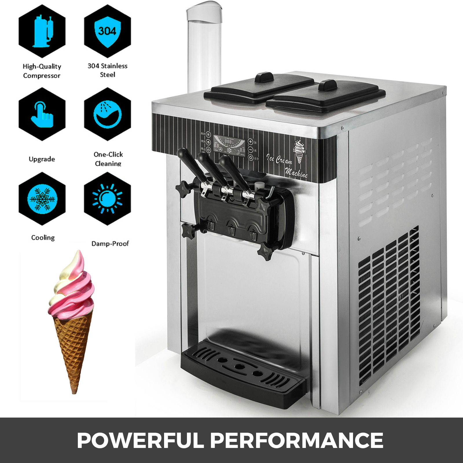 Vevor Commercial Soft Serve Ice Cream Maker 3 Flavors Ice Cream Machine