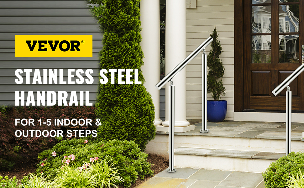 Vevor Stair Handrail For Outdoor Step Stainless Steel Handrail Fits 2