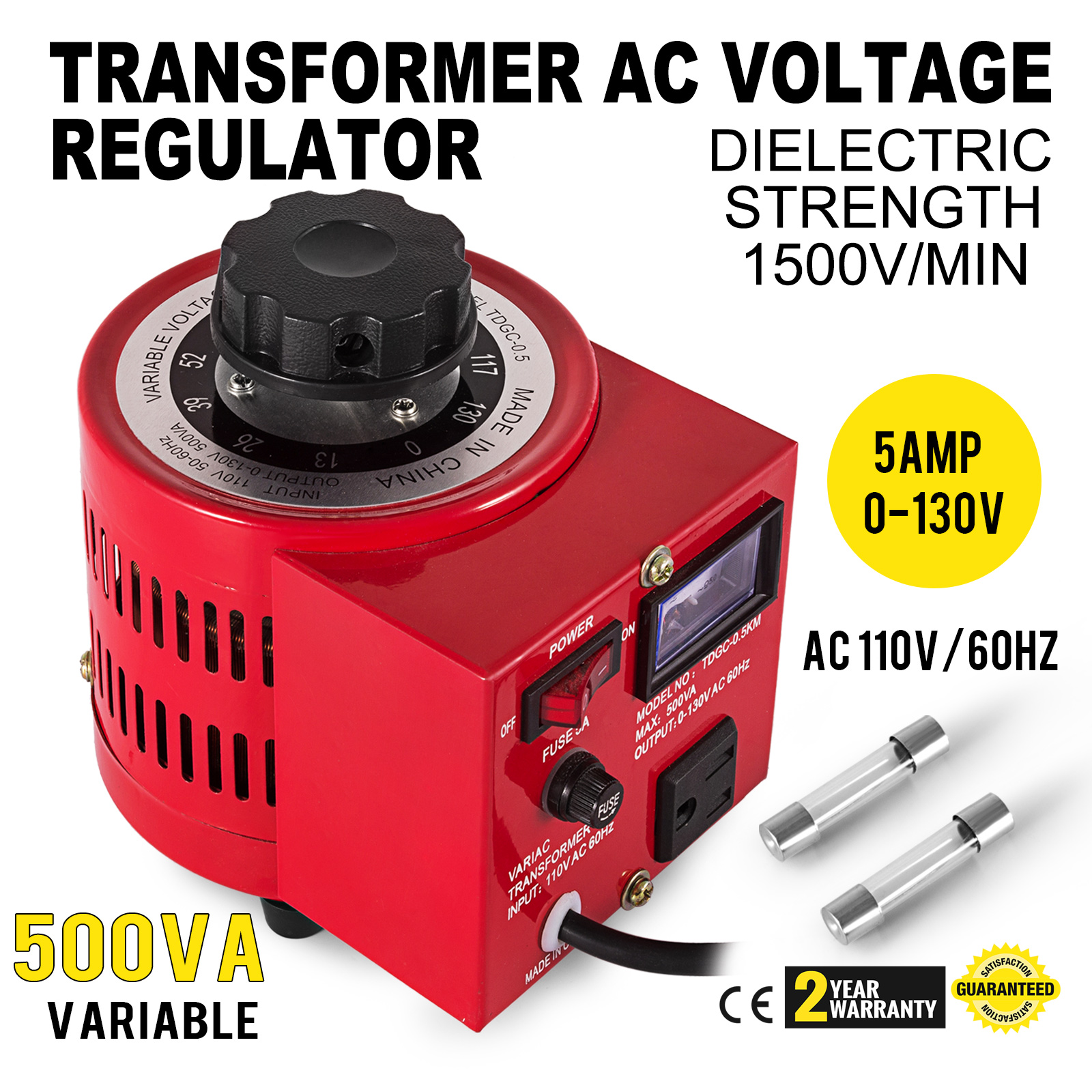 5Amp Variac Transformer Variable AC Voltage Regulator Metered 500w 0-130V
