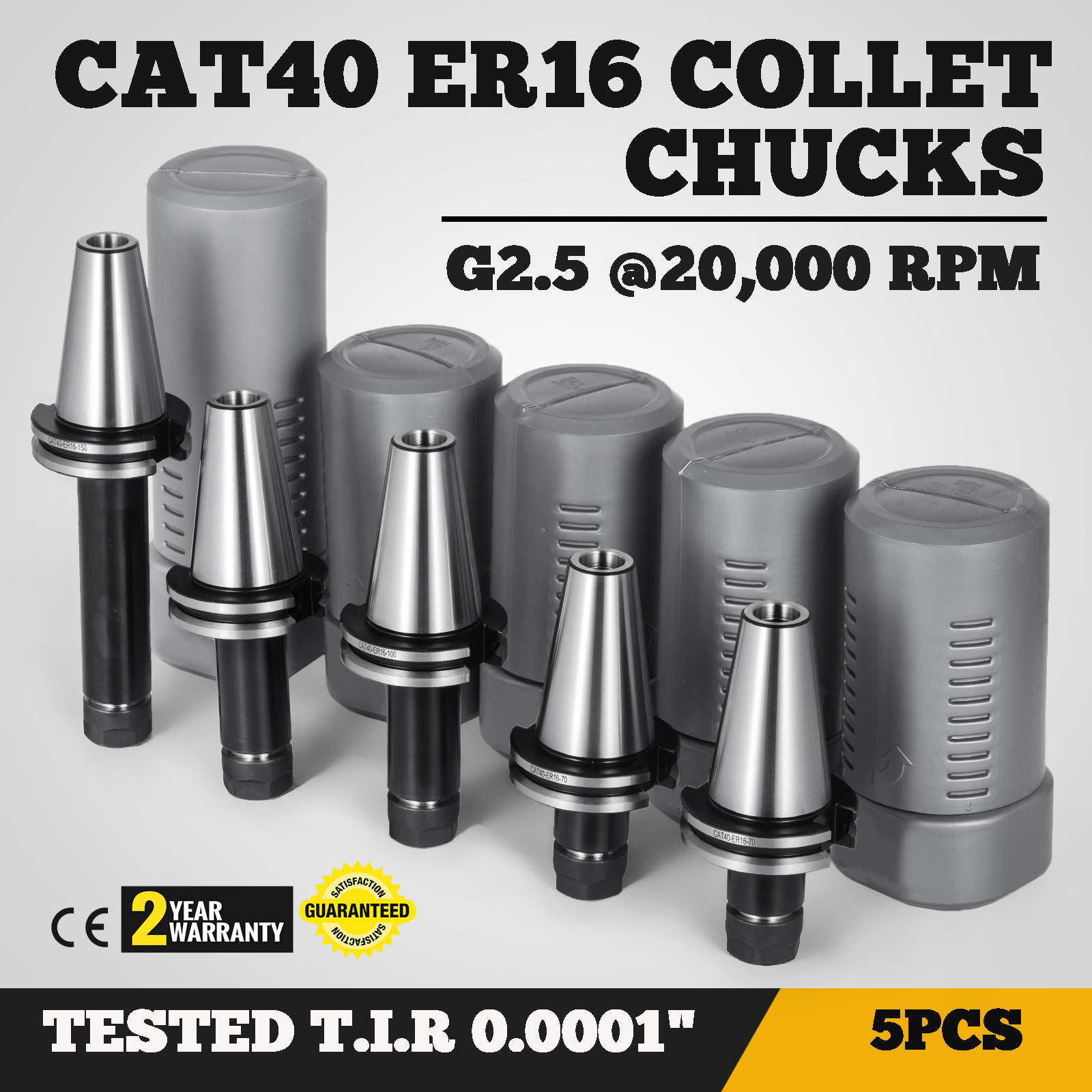 8Pcs 2.76 CAT40-ER16 COLLET CHUCKS Tool Holder Set CNC Tested Free Shipping