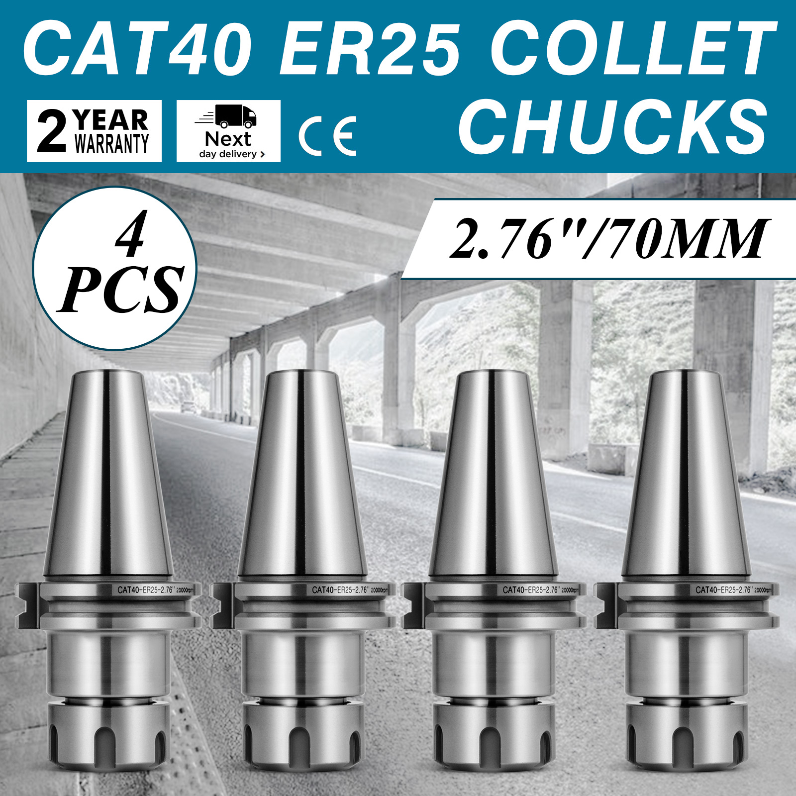 CAT40-ER25 COLLET CHUCK W 2.76/" GAGE LENGTH---4 CHUCKS--new