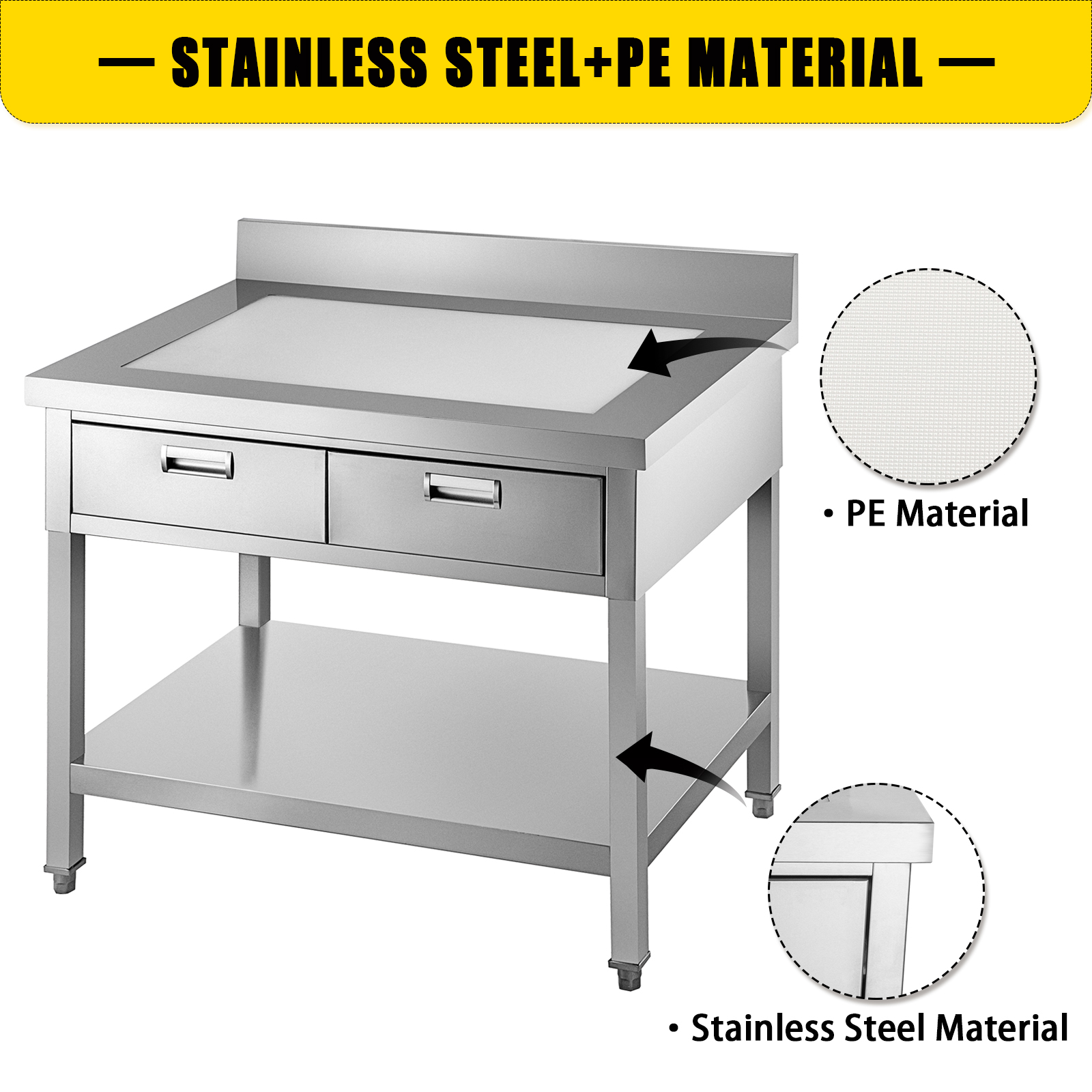 VEVOR Commercial Stainless Steel Restaurant Kitchen Prep Work Table with Drawer eBay