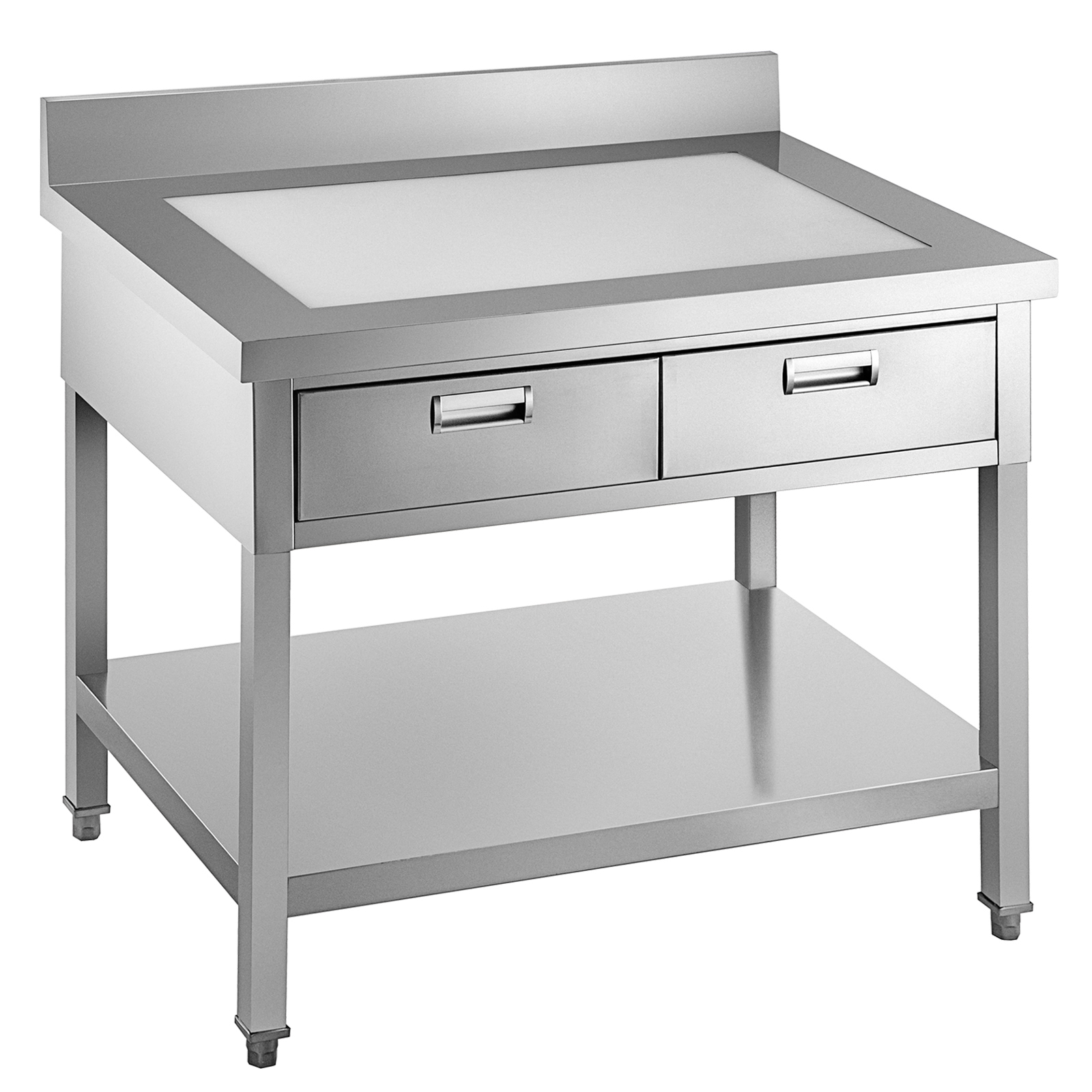 stainless steel kitchen prep table with drawers