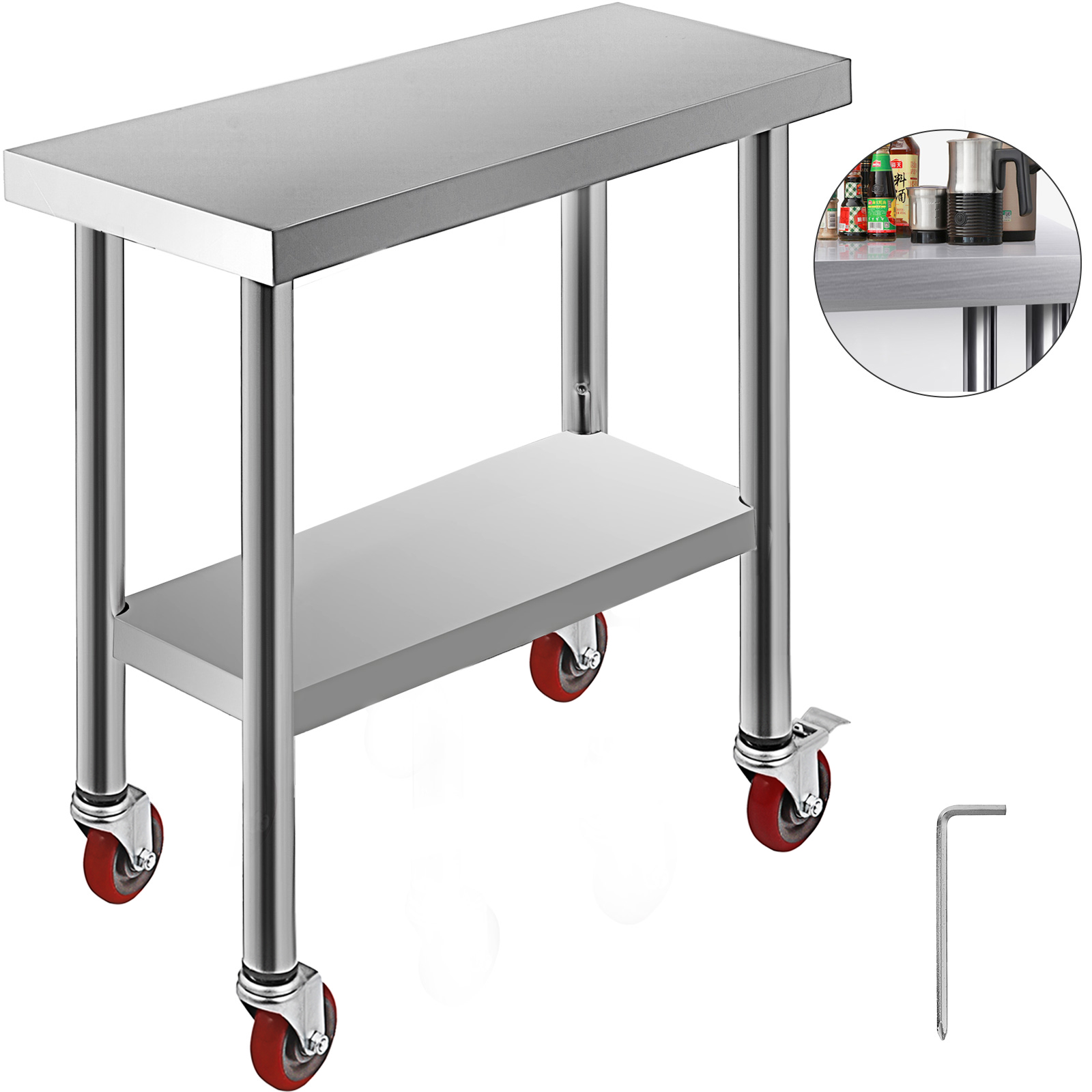 30"X36" Kitchen Prep Work Table w/Wheels Utility Bench Rolling Stainless Steel Utility Table With Wheels