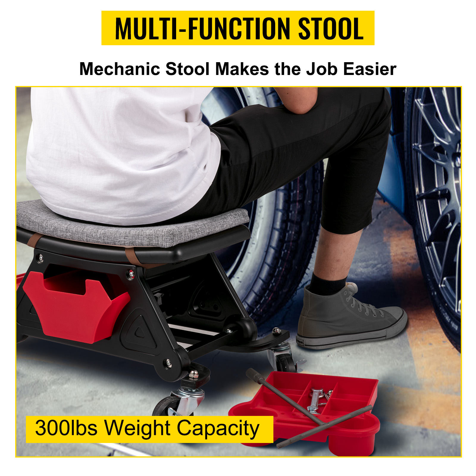 Mechanic Stool,300 lbs Capacity,Rolling Mechanics Seat
