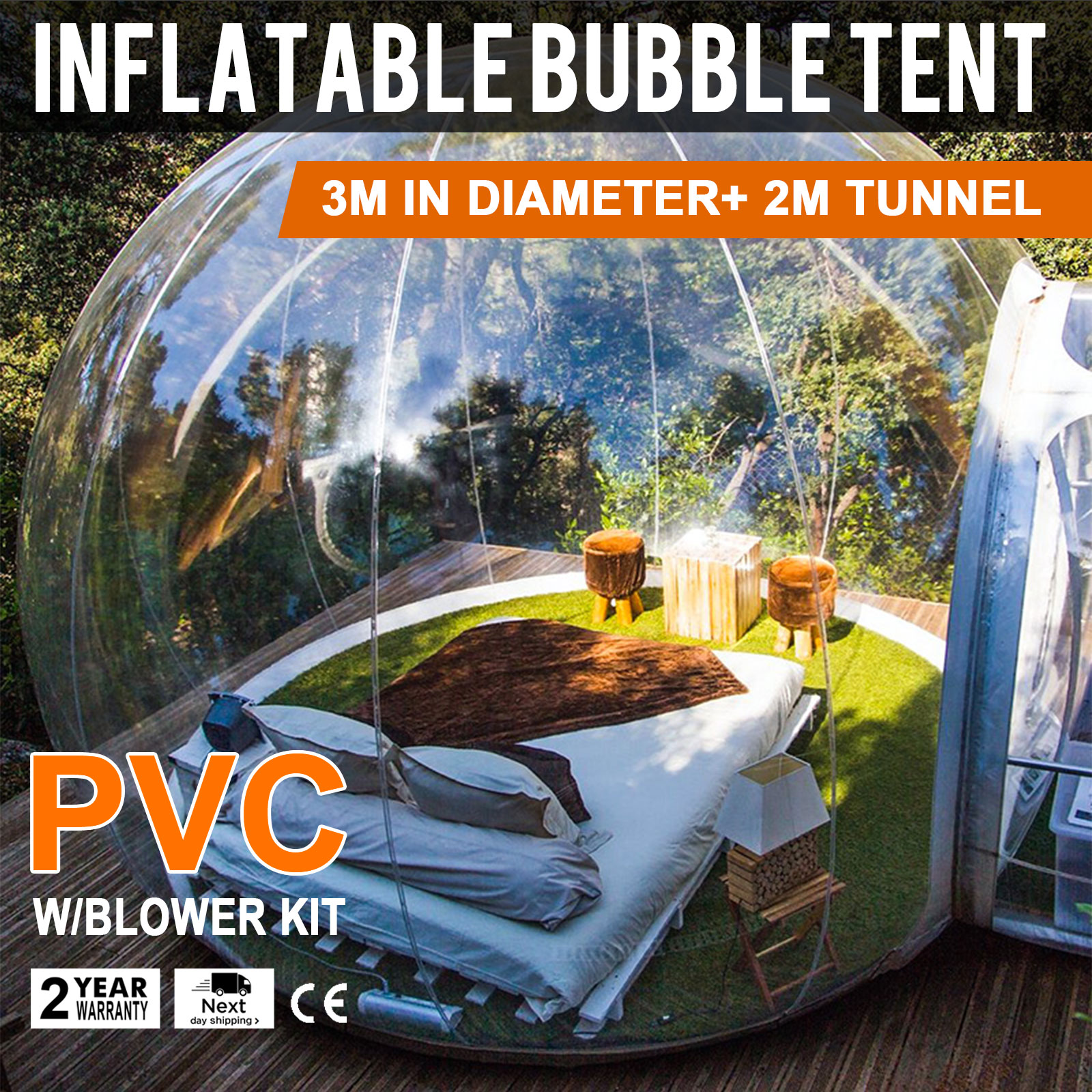 NEW LUXURY Outdoor White Tunnel Clear Dome Inflatable Bubble Tent Changing Room