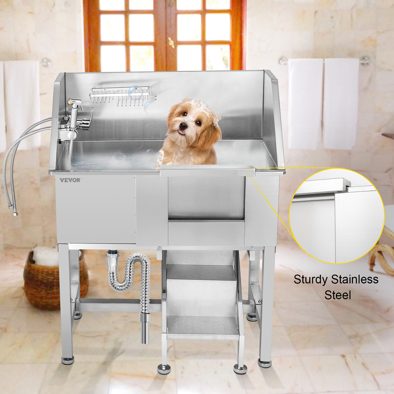 VEVOR Pet Grooming Tub Dog Wash Station 34" Stainless Steel with Stainless Steel Pet Washing Station