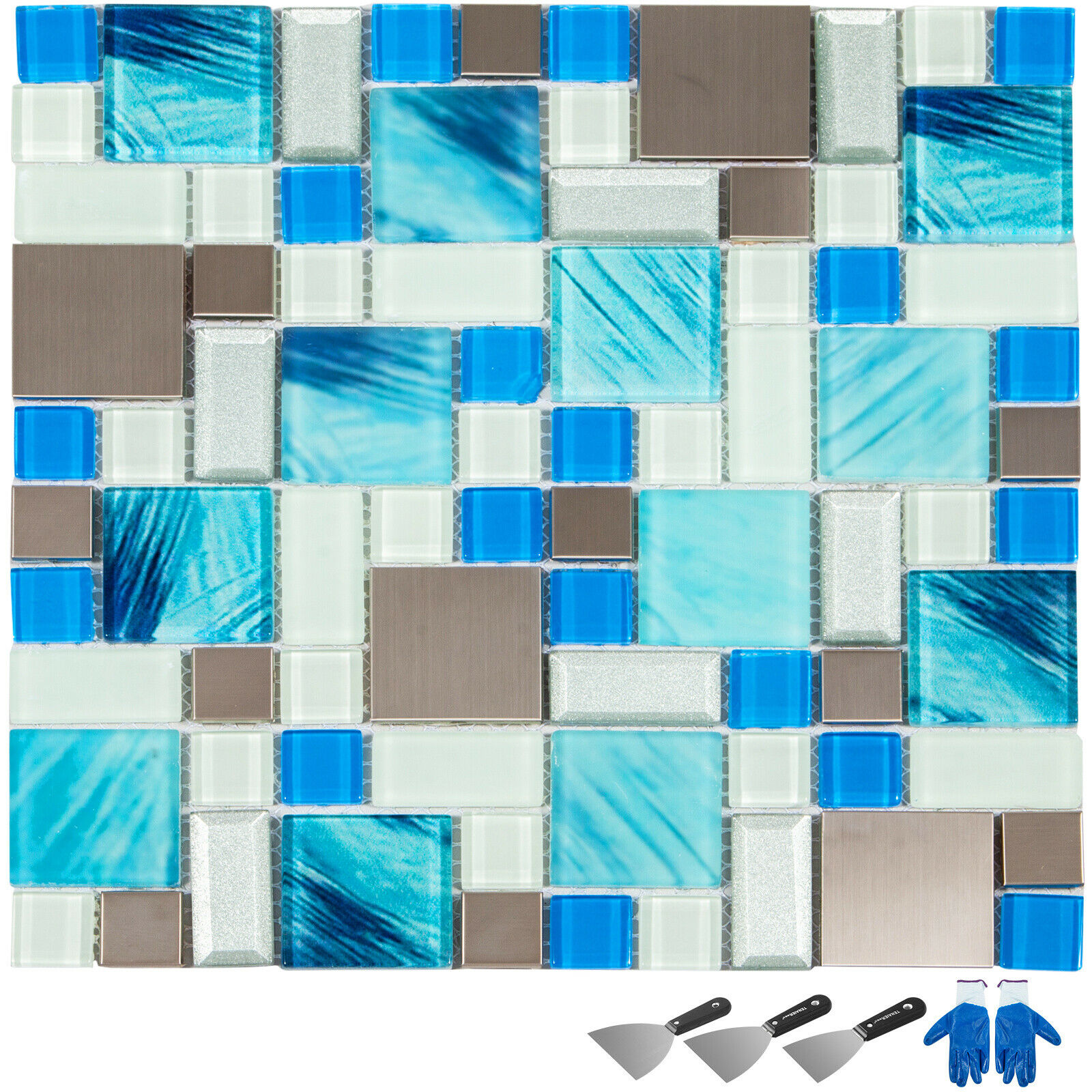 Kitchen Backsplash Tile Interlocking Glass Tile 6 Sq Feet Wall Tile Sea Blue EBay