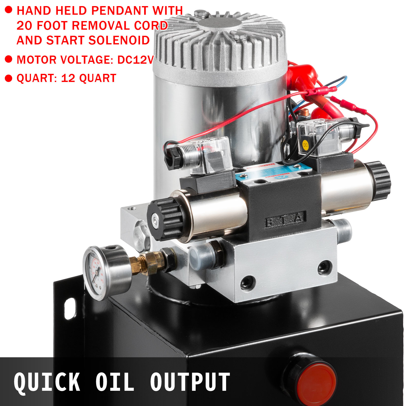Hydraulic Power Unit Double Acting w/ Pressure Gauge Hydraulic Pump 16 Quart 