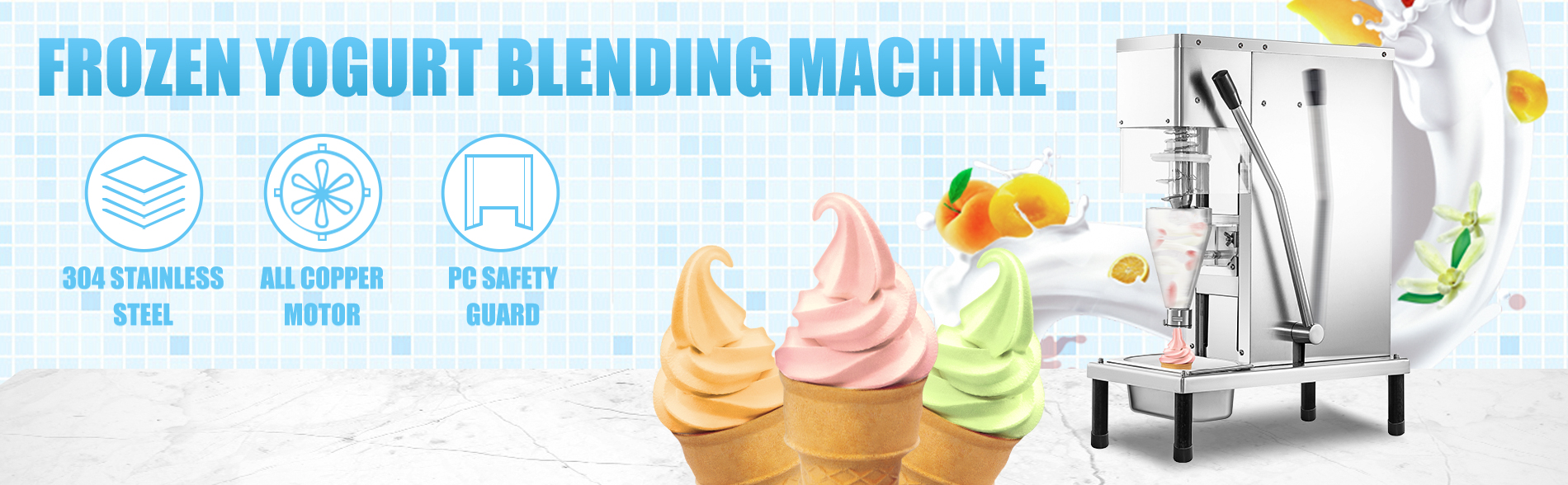 frozen yogurt blending machine, stainless steel, 750w