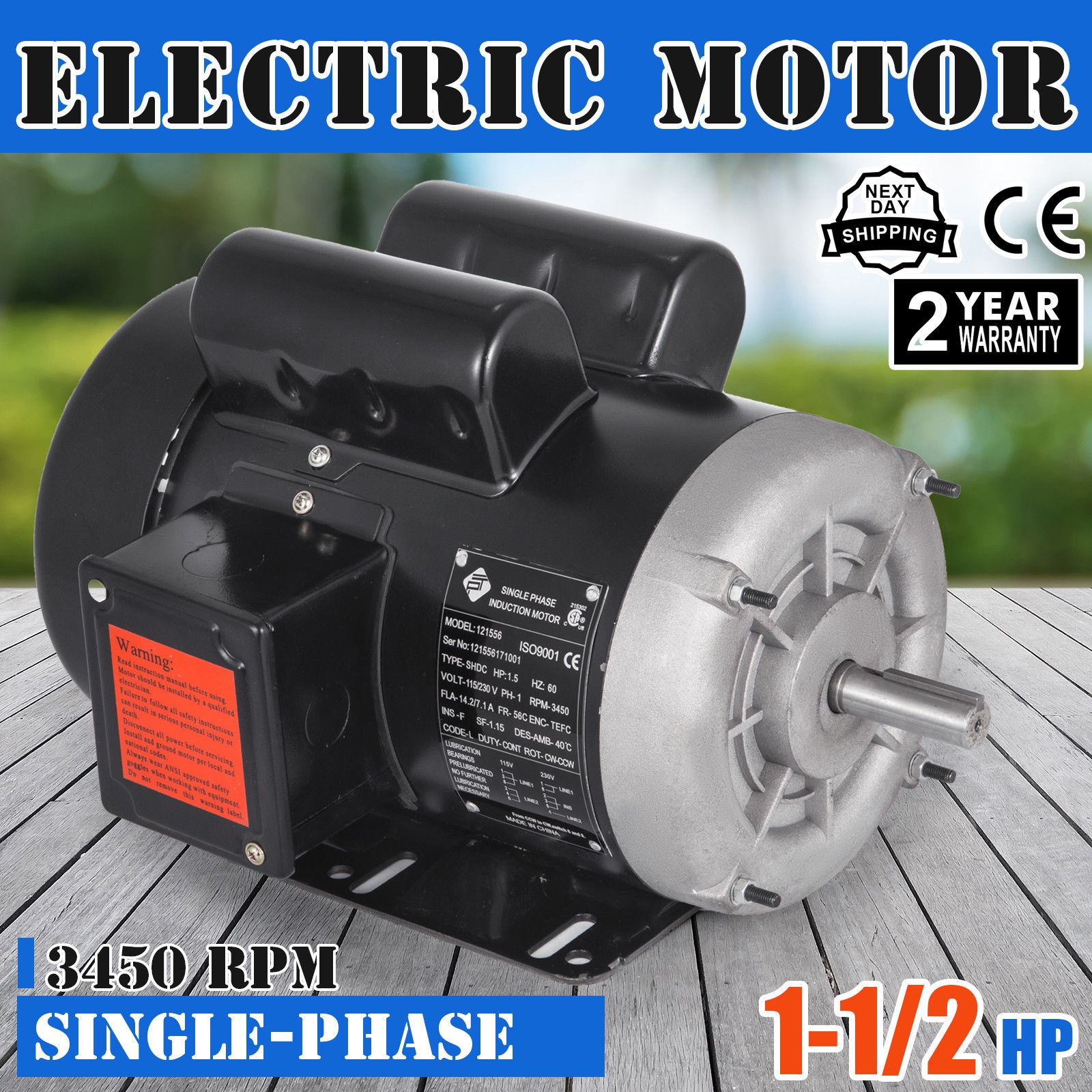 Electric Motor 3/4 HP 1 Phase 1800 RPM 5/8 inch shaft 115/230V Equipment TEFC