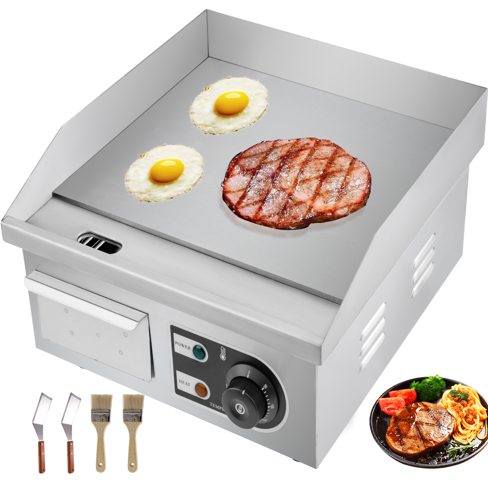 Electric Griddle Flat Top Grill 1500w 14 Hot Plate Bbq Countertop