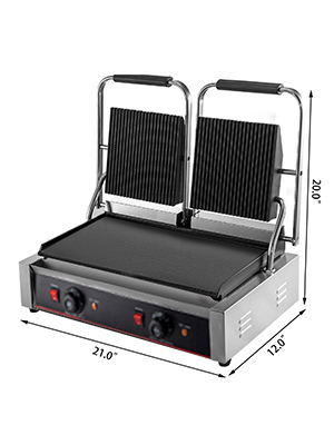commercial panini press grill, double half grooved plates, 3.6kw