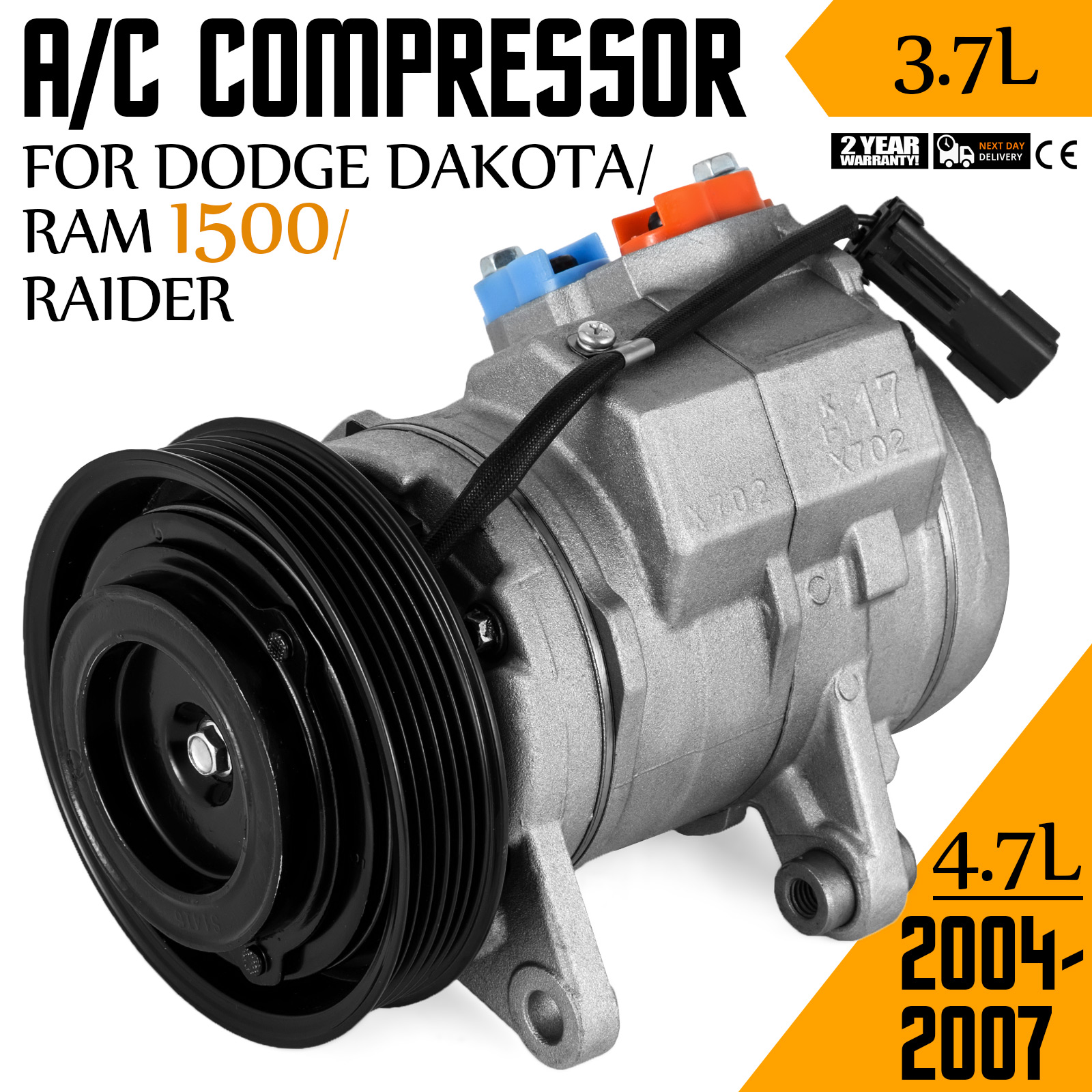 AC Compressor for 2004-2007 Fit Dodge Dakota Fit Ram 1500 V6 3.7L & V8 2004 Dodge Ram 1500 Air Conditioner Compressor