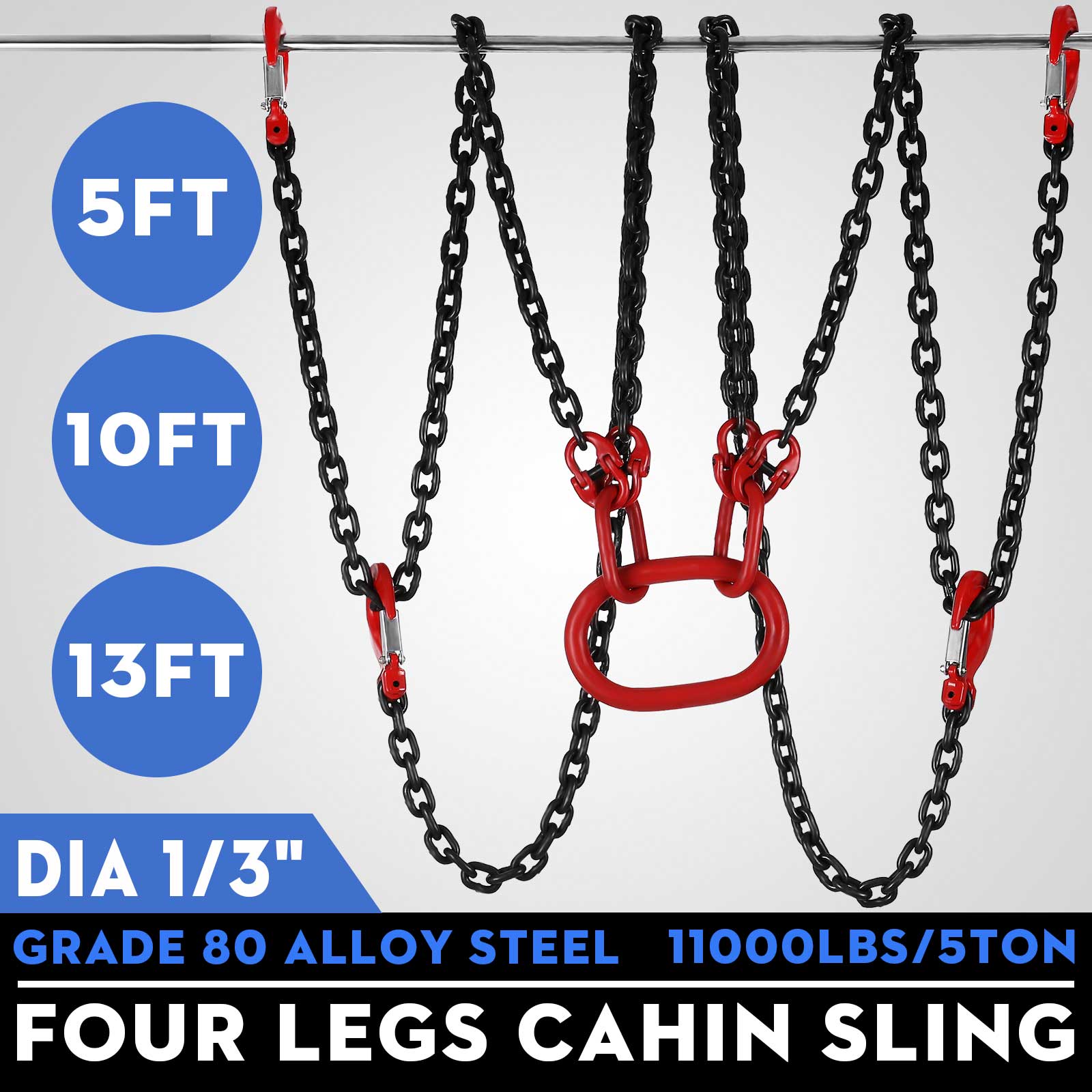 9/32 x 6 Triple Leg with Sling Hooks and Adjusters Grade 80 Chain Sling