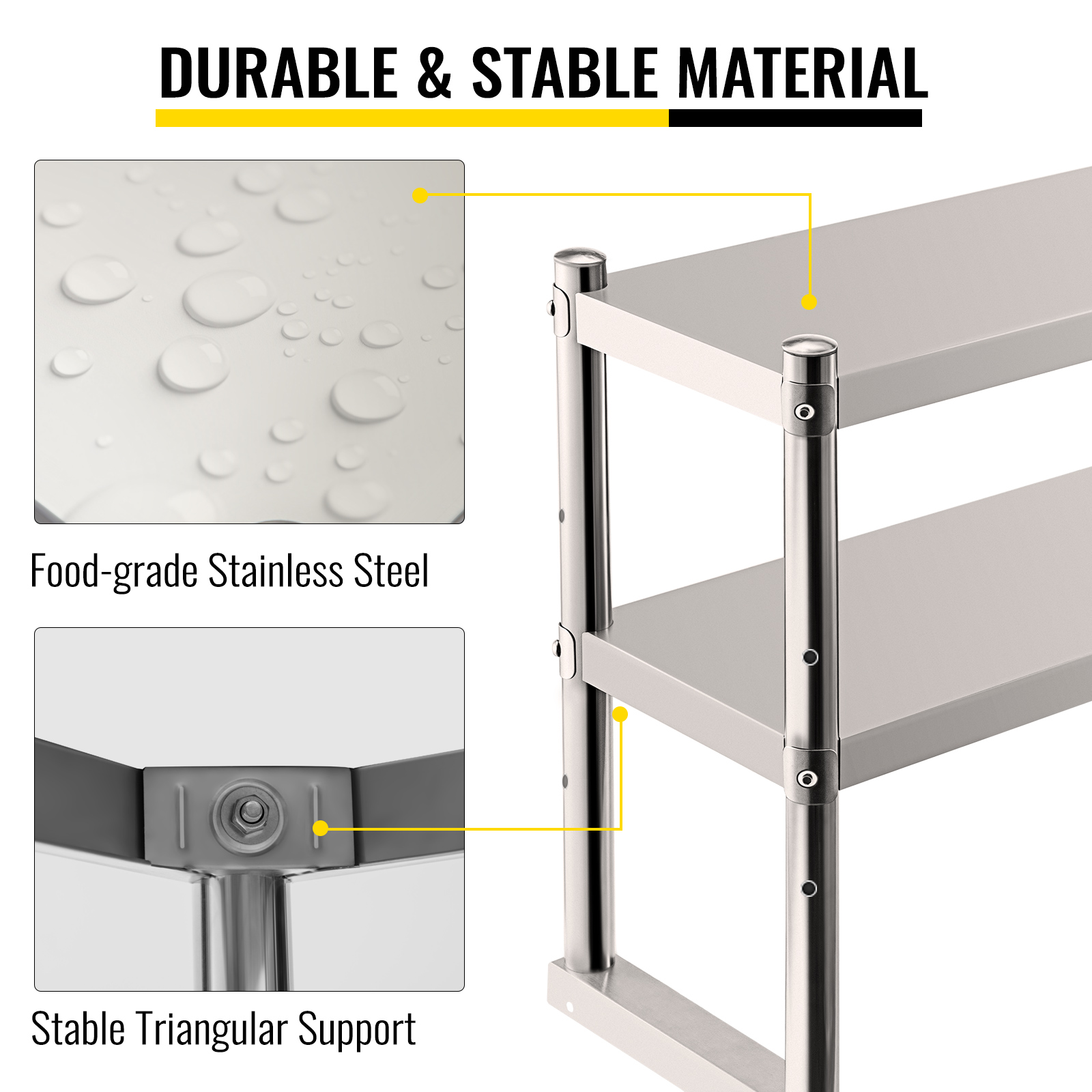 Double Overshelf,Stainless Steel,12x24-70In