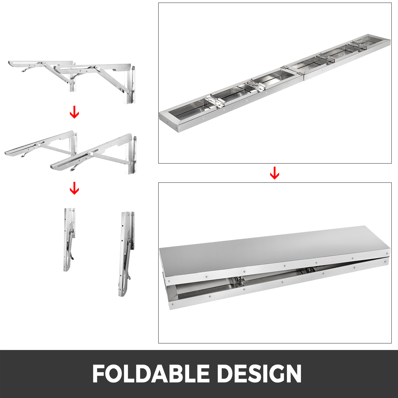 concession shelf, stainless steel, folding