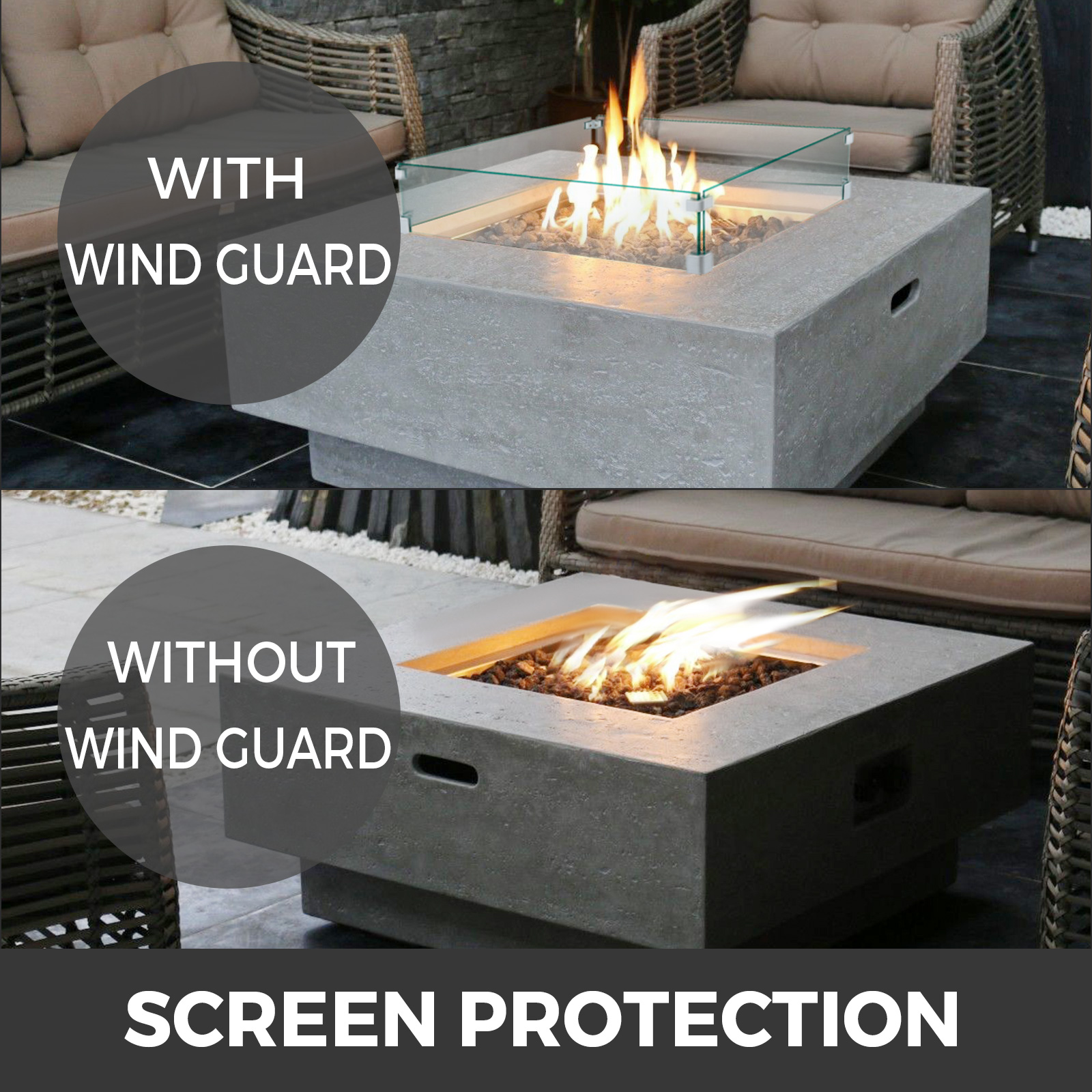 Square Outdoor Fire Pit Glass Wind Screen & Flame Guard Clear 29.5" x 29.5" 