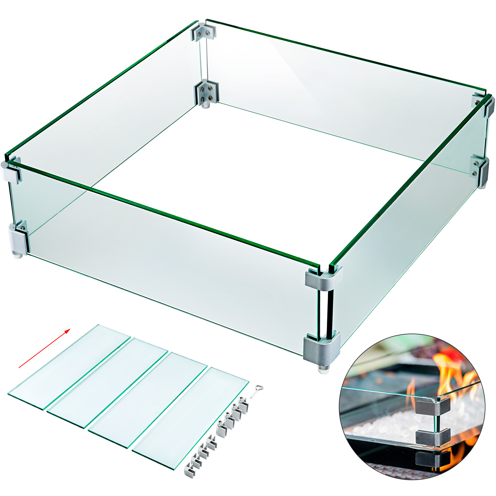 Outdoor Fire Pit Wind Guard Tempered Glass Flame Guard Rectangle/Square Clear 