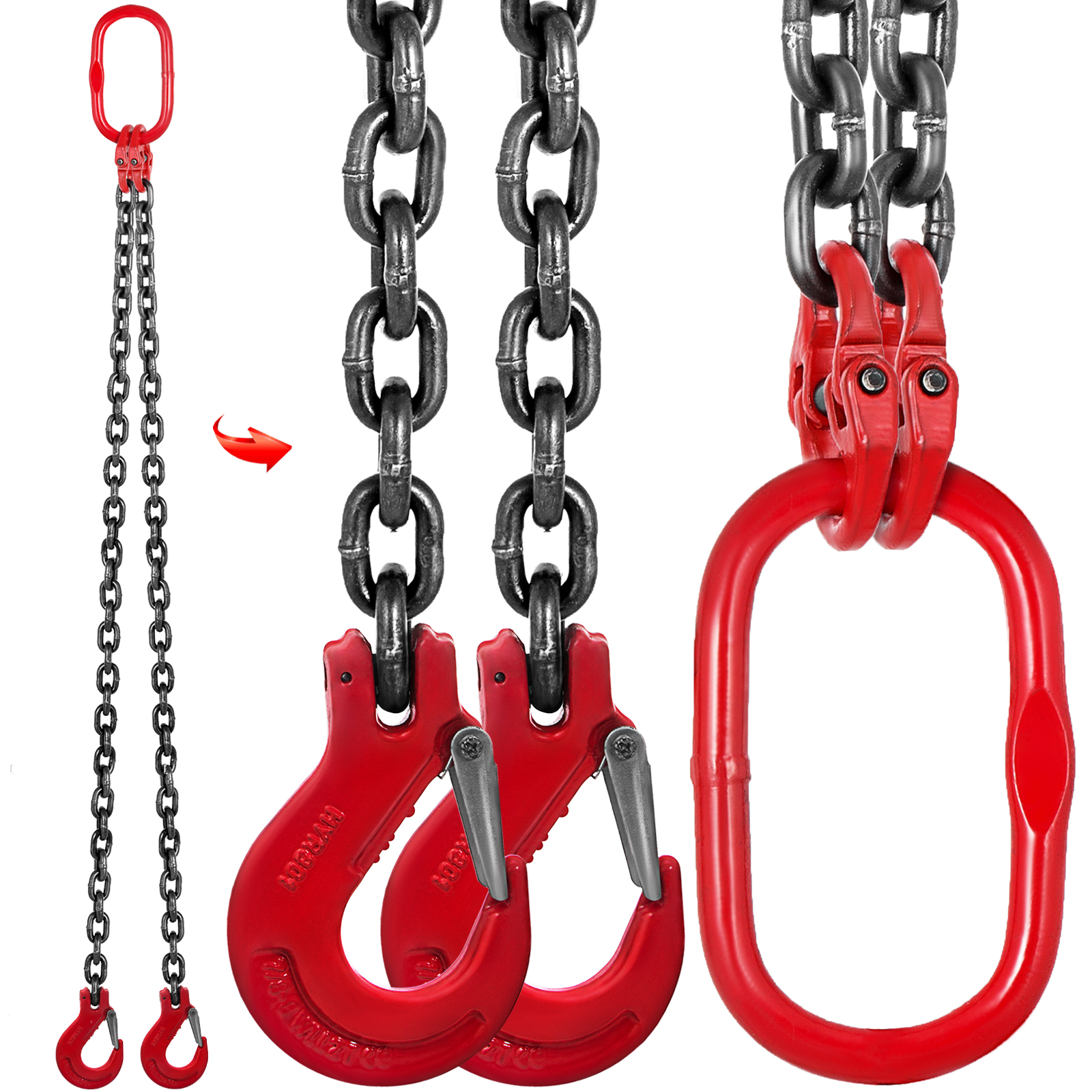 Chain Sling Grade 100 5//16 x 5 Double Leg with Foundry Hook