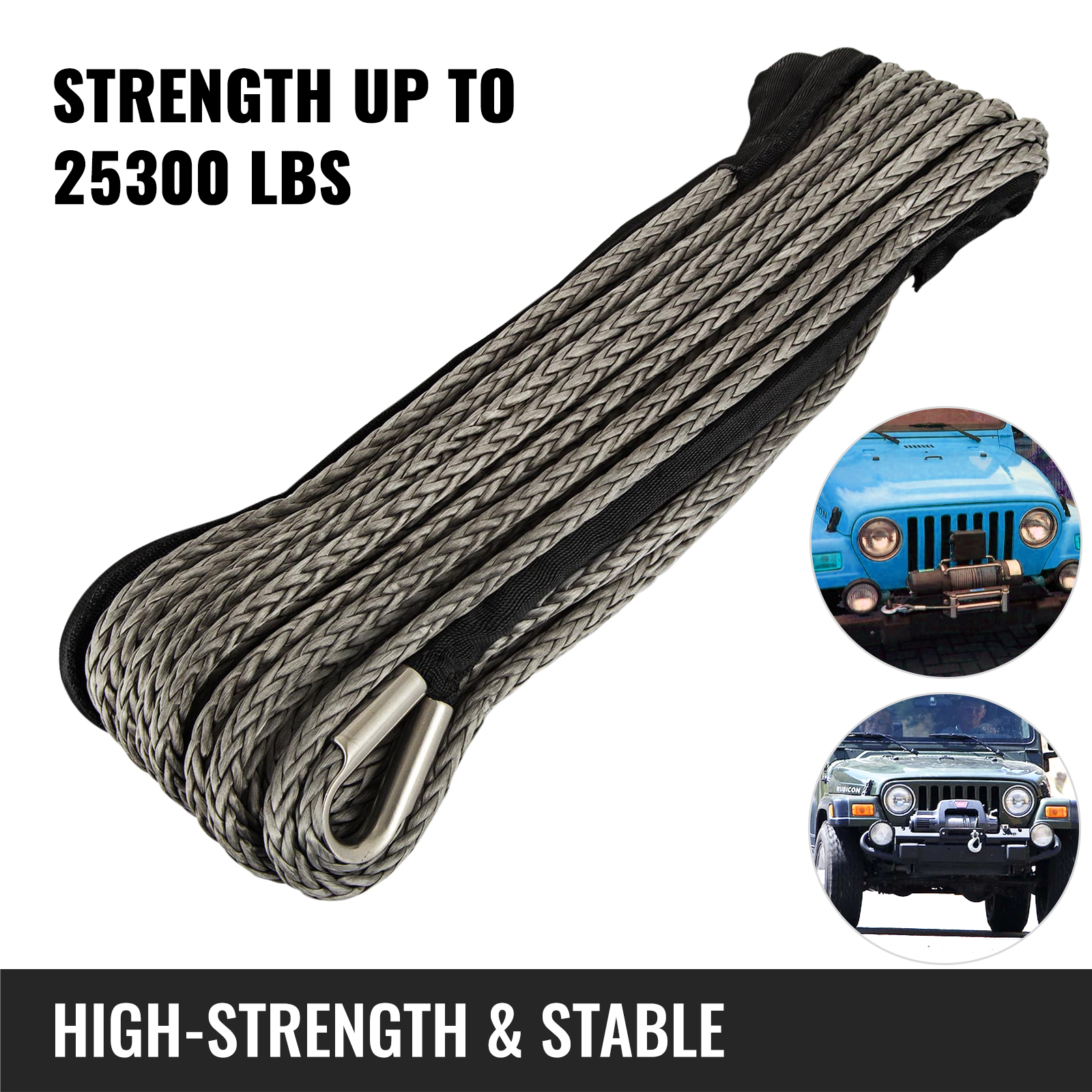 10mm Dyneema SK75 Synthetic 12-Strand Winch Rope x 10m With Hook Off Road ATV