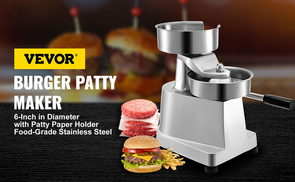 burger patty maker, stainless steel, 6-inch diameter