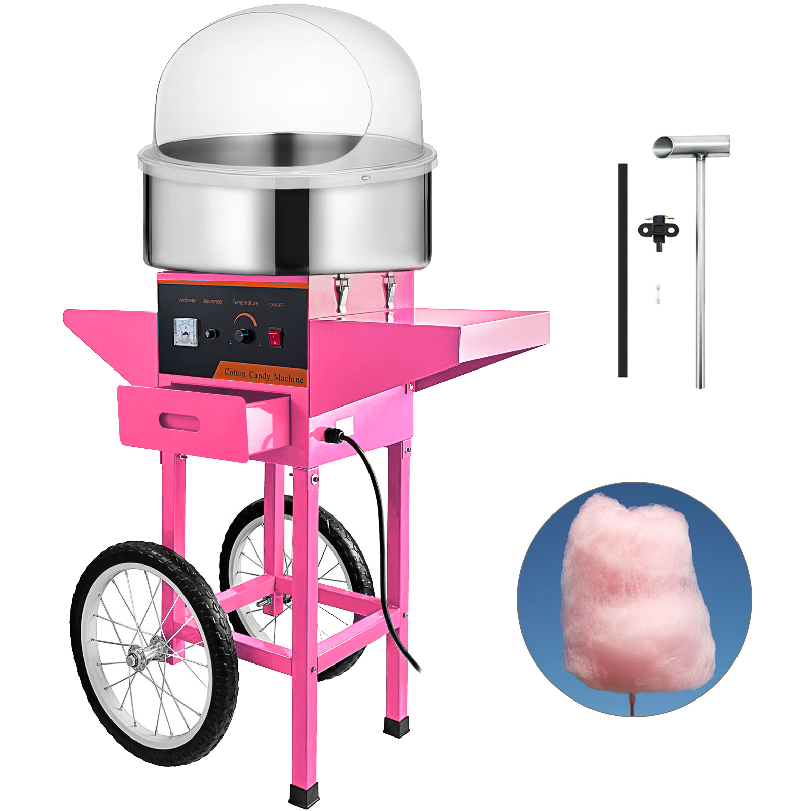 cotton candy machine with cart, pink, 20 inch