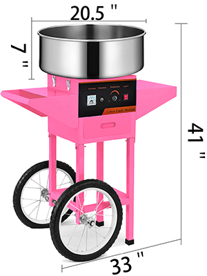 cotton candy machine with cart, pink, 21 inch