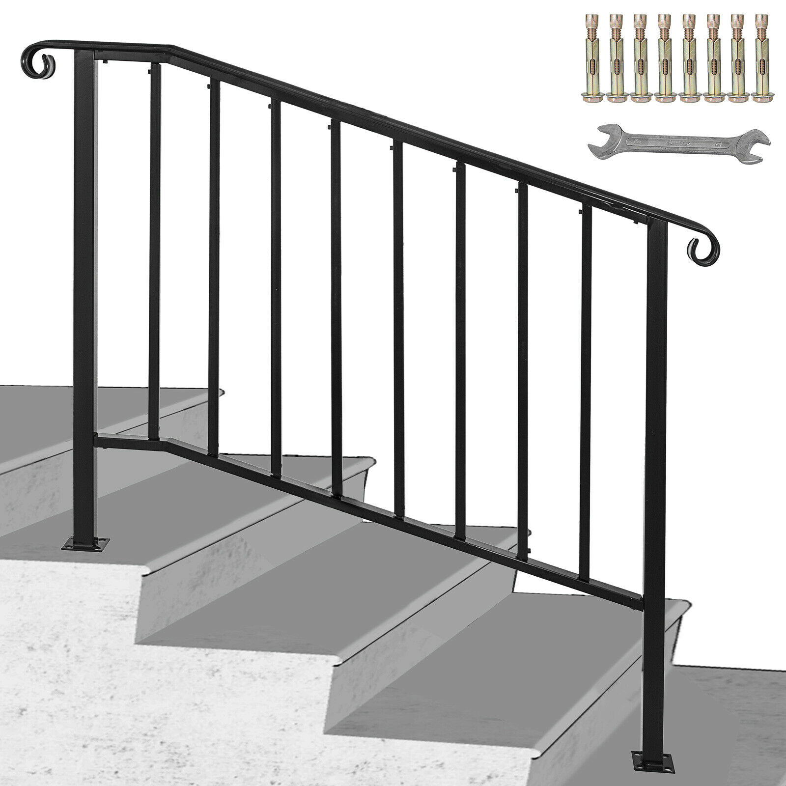 Wrought Iron Handrail Arch #3 Fits 3 or 4 Steps for Outdoor Steps Matte ...