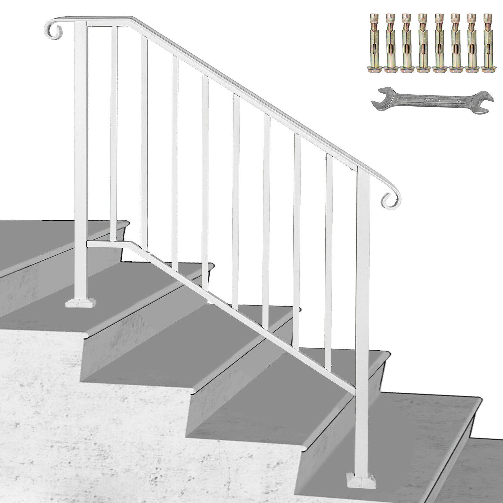 Wrought Iron Handrail Picket Fits 3 Or 4 Steps Stair Railing For Outdoor Steps Ebay