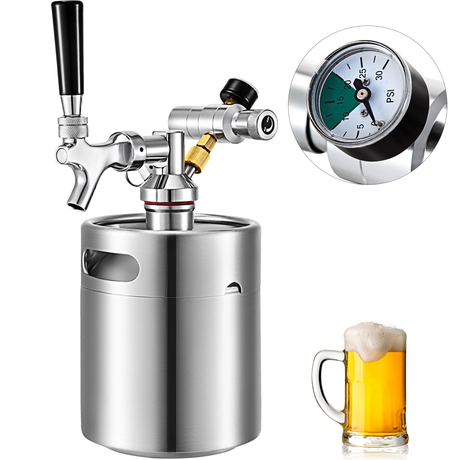 VEVOR Portable Mini Beer Keg Dispenser Kegerator Kit 2/4/5 L Home Brewing Beer 